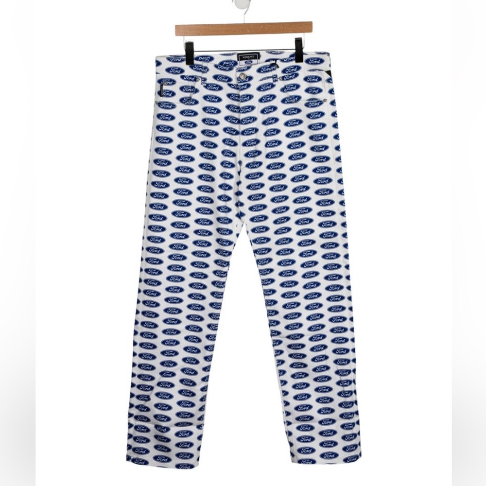 Ford White and Blue Patterned Pants